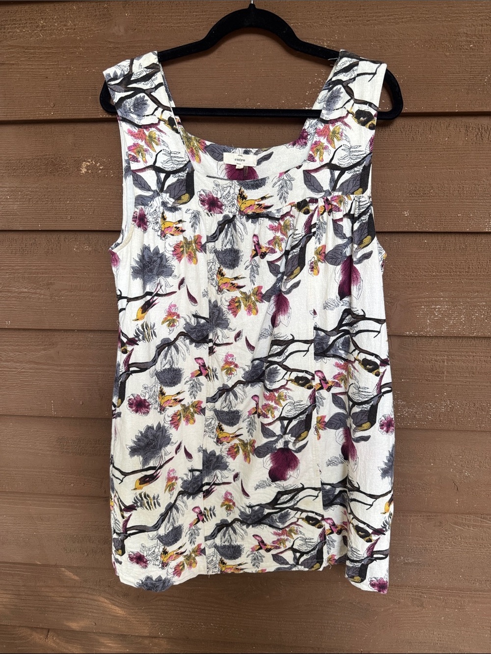 entro White Floral Bird Print Tank Midi Dress with Pockets size Large